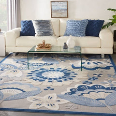 Nourison Chic Floral Rectangle Area Rug Aloha Blue Grey ALH25 Made In Turkey