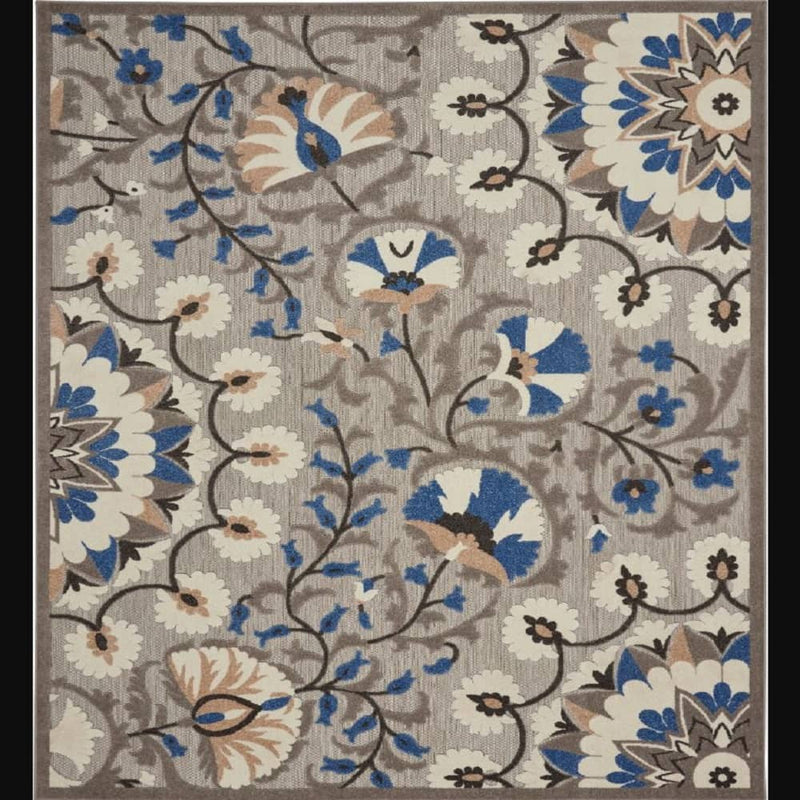 Nourison Contemporary Floral Rectangle Area Rug Aloha Grey Blue ALH20 Made In Turkey