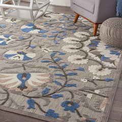 Nourison Contemporary Floral Rectangle Area Rug Aloha Grey Blue ALH20 Made In Turkey