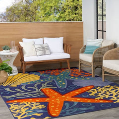 Nourison Contemporary Nature Rectangle Area Rug Aloha Navy Multicolor ALH24 Made In Turkey