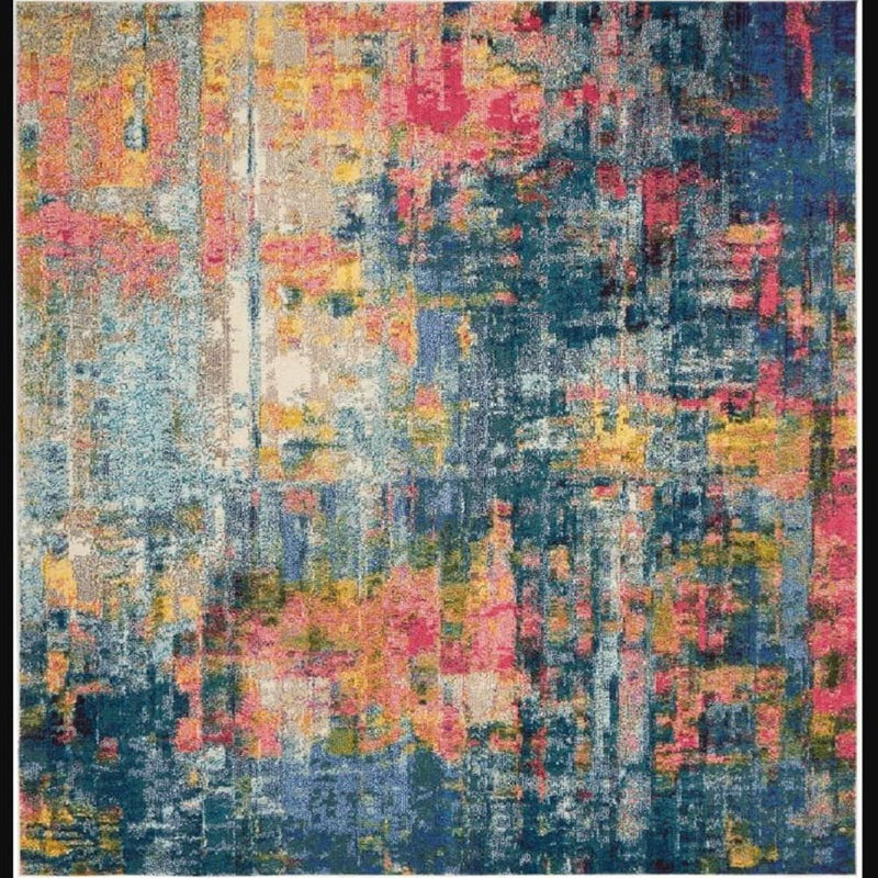 Nourison Modern Abstract Rectangle Area Rug Celestial Blue Yellow CES09 Made In Turkey