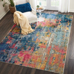 Nourison Modern Abstract Rectangle Area Rug Celestial Blue Yellow CES09 Made In Turkey