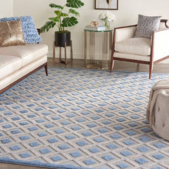 Nourison Modern Geometric Rectangle Area Rug Aloha Blue Grey ALH26 Made In Turkey