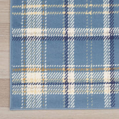 Nourison Rustic Plaid Rectangle Area Rug Grafix Blue GRF03 Made In Turkey