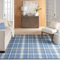 Nourison Rustic Plaid Rectangle Area Rug Grafix Blue GRF03 Made In Turkey