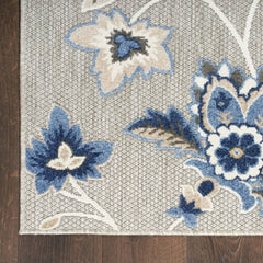 Nourison Sleek Floral Rectangle Area Rug Aloha Blue ALH31 Made In Turkey