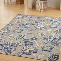 Nourison Sleek Floral Rectangle Area Rug Aloha Blue ALH31 Made In Turkey