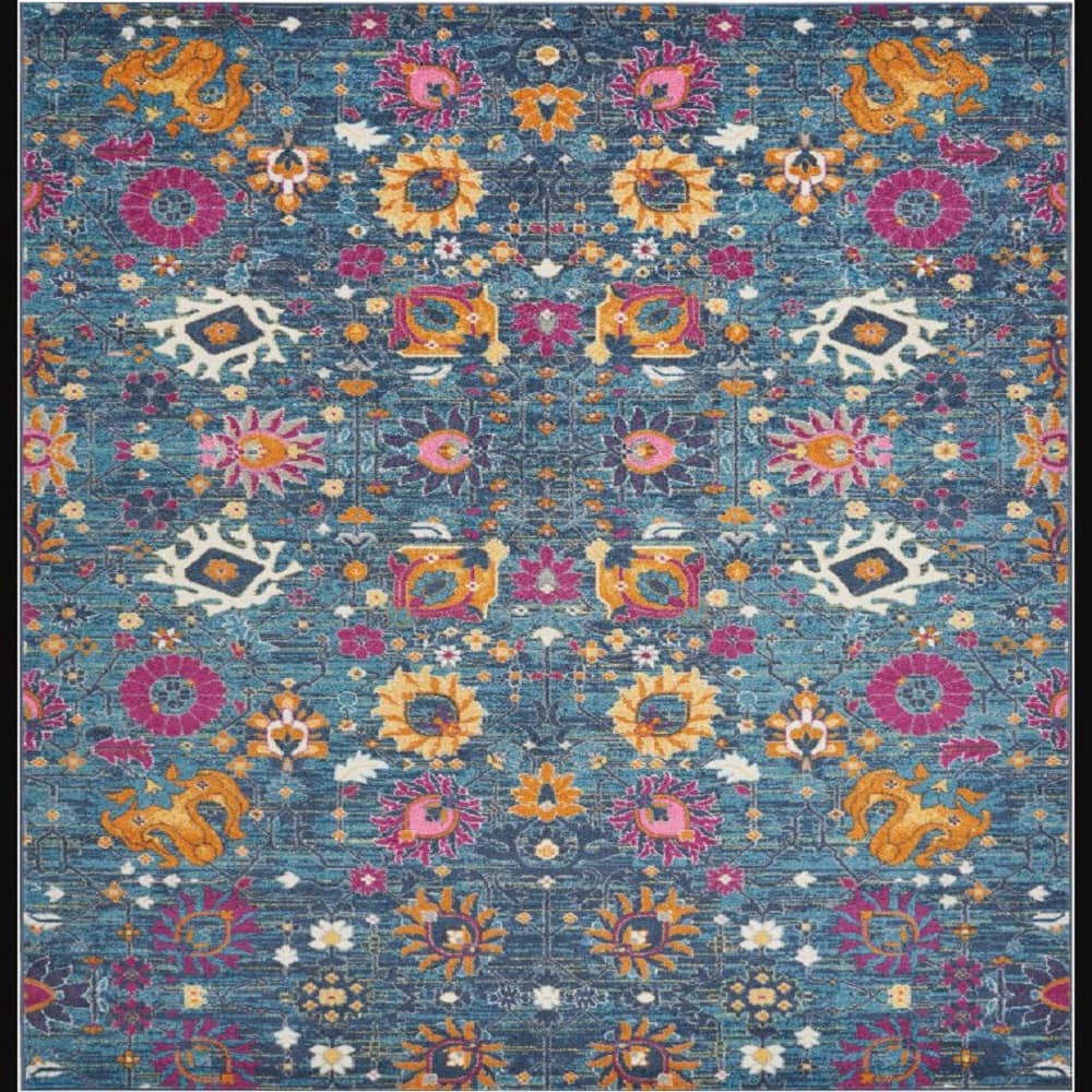 Nourison Bohemian Floral Rectangle Area Rug Passion Denim PSN01 Made In Turkey