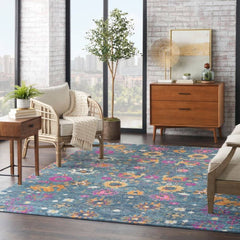 Nourison Bohemian Floral Rectangle Area Rug Passion Denim PSN01 Made In Turkey