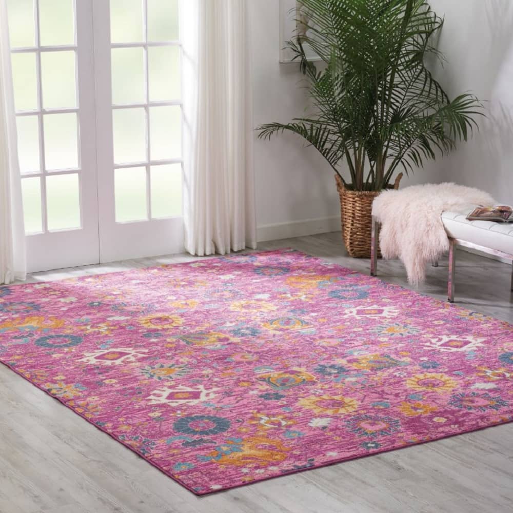 Nourison Bohemian Floral Rectangle Area Rug Passion Fuchsia PSN01 Made In Turkey