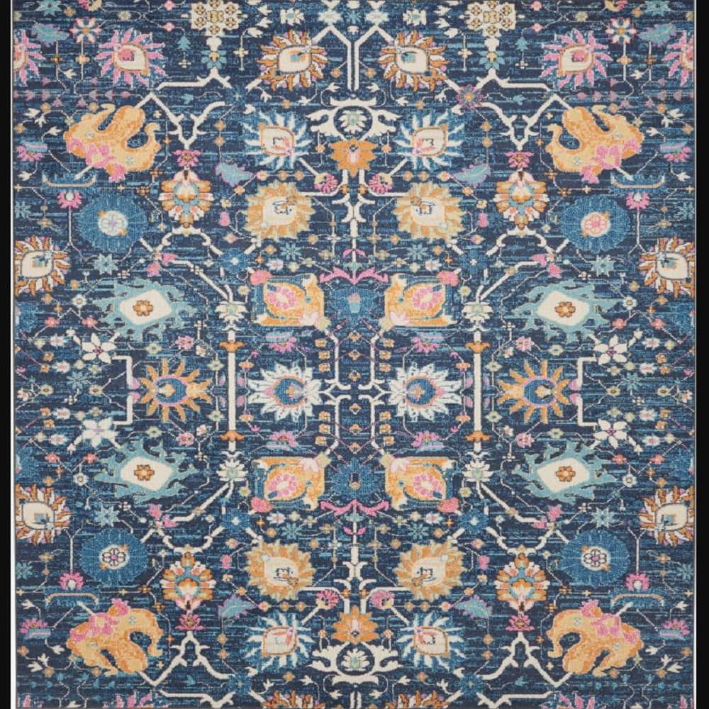 Nourison Bohemian Floral Rectangle Area Rug Passion Navy PSN01 Made In Turkey
