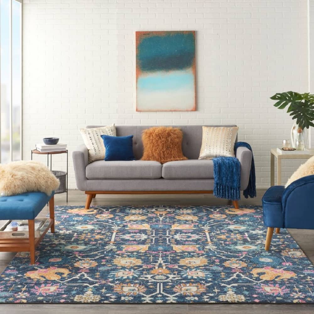 Nourison Bohemian Floral Rectangle Area Rug Passion Navy PSN01 Made In Turkey