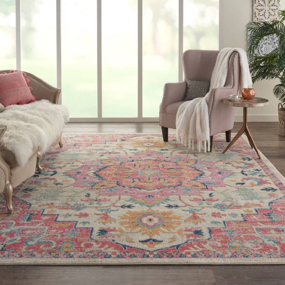 Nourison Bohemian Persian Rectangle Area Rug Passion Ivory Pink PSN25 Made In Turkey