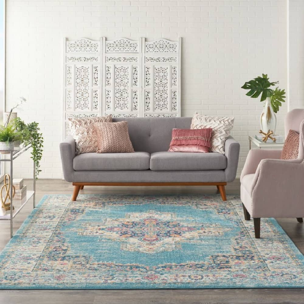 Nourison Bohemian Persian Rectangle Area Rug Passion Light Blue PSN03 Made In Turkey