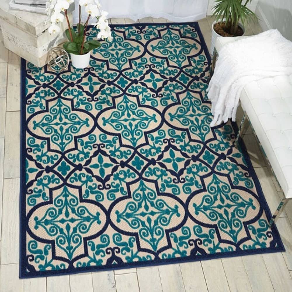 Nourison Bohemian Trellis Rectangle Area Rug Aloha Navy Made In Turkey