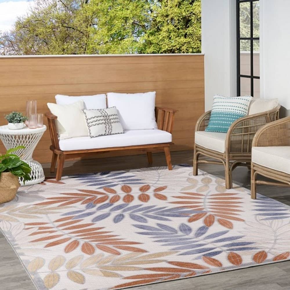 Nourison Contemporary Floral Rectangle Area Rug Aloha Blue Mocha Made In Turkey