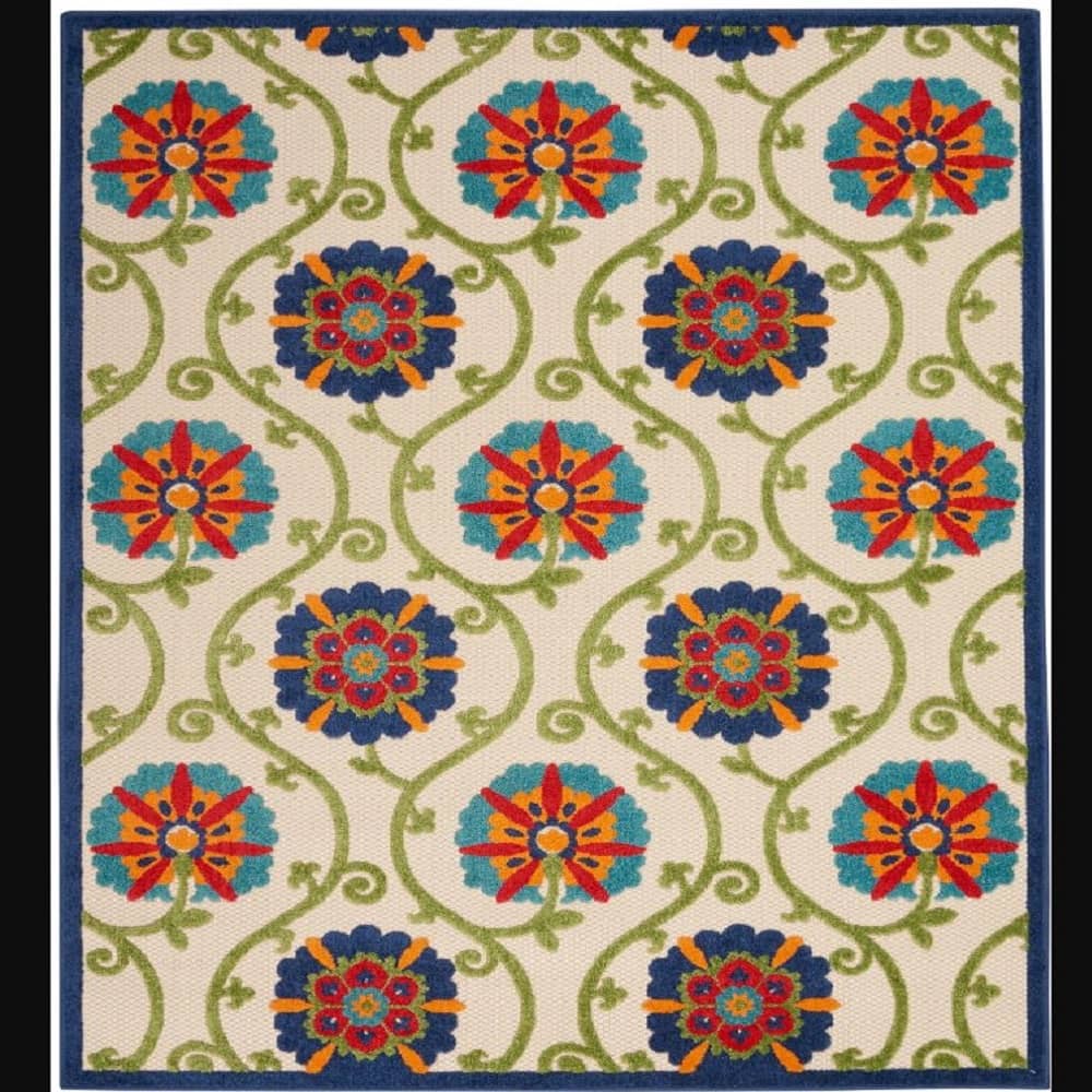 Nourison Contemporary Floral Rectangle Area Rug Aloha Blue Multicolor ALH19 Made In Turkey
