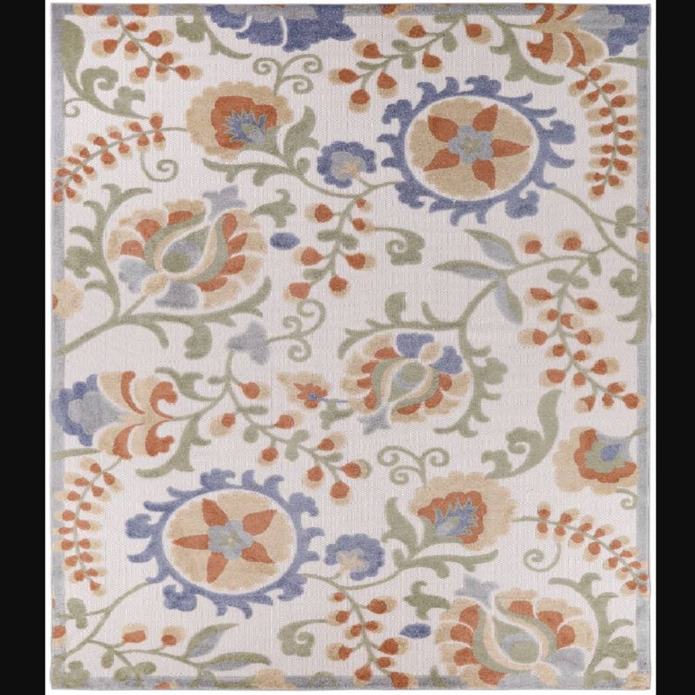 Nourison Contemporary Floral Rectangle Area Rug Aloha Ivory Blue Made In Turkey