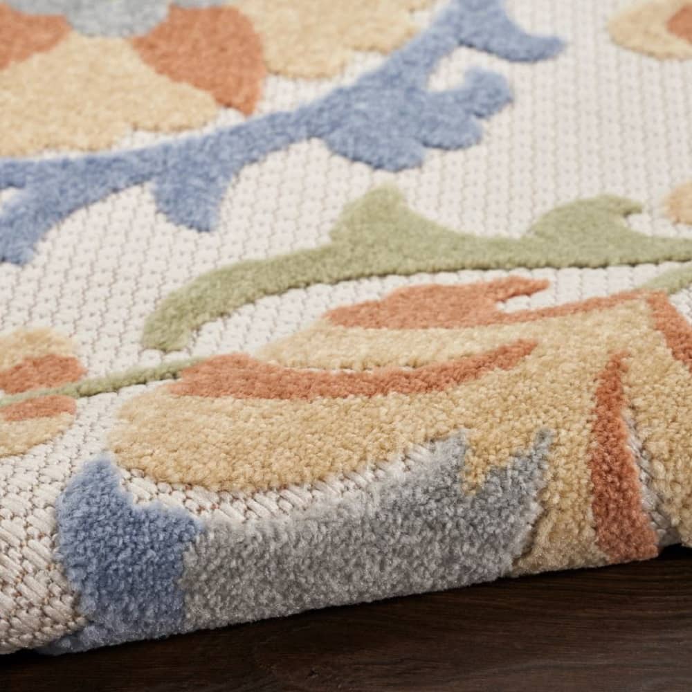 Nourison Contemporary Floral Rectangle Area Rug Aloha Ivory Blue Made In Turkey