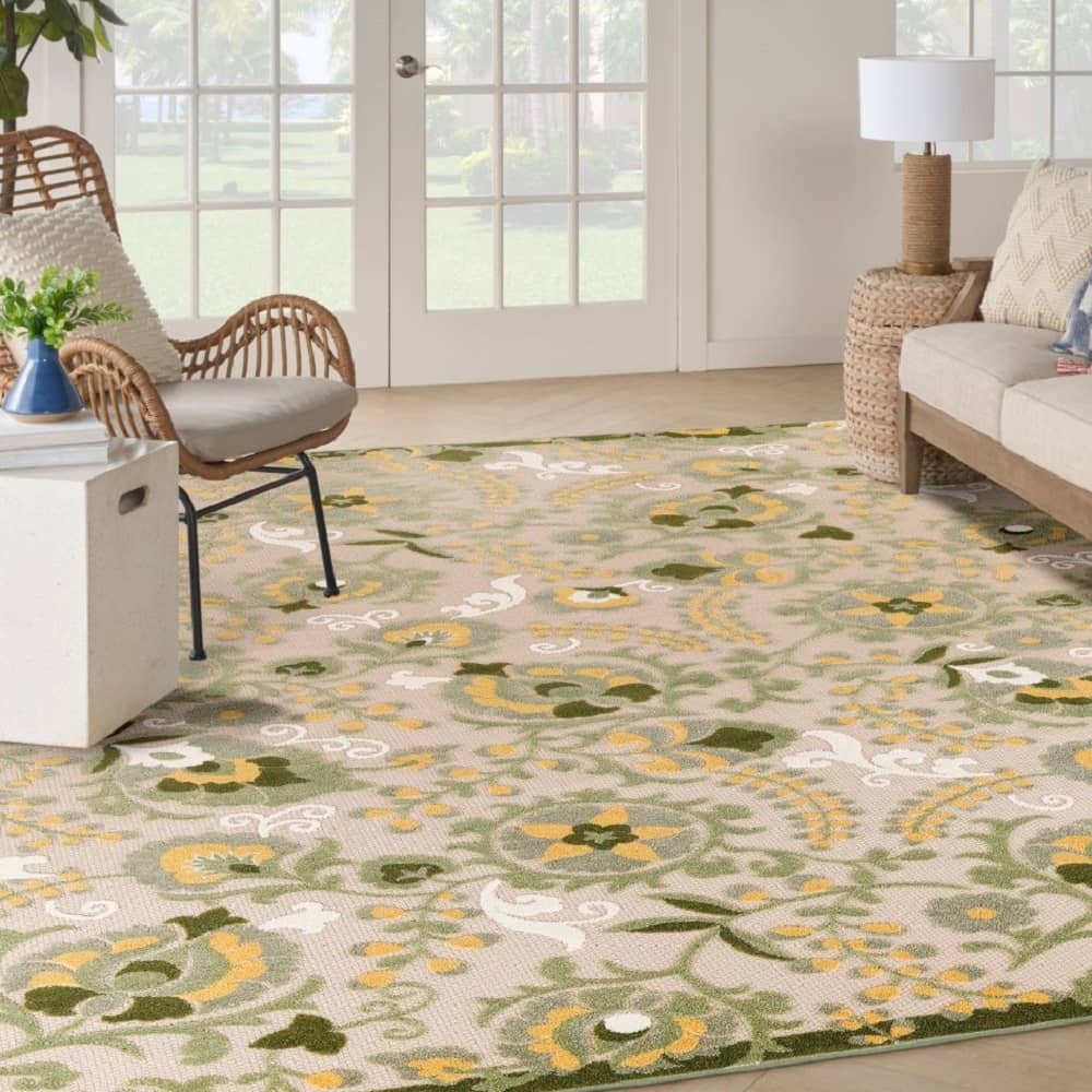 Nourison Contemporary Floral Rectangle Area Rug Aloha Ivory Green Made In Turkey