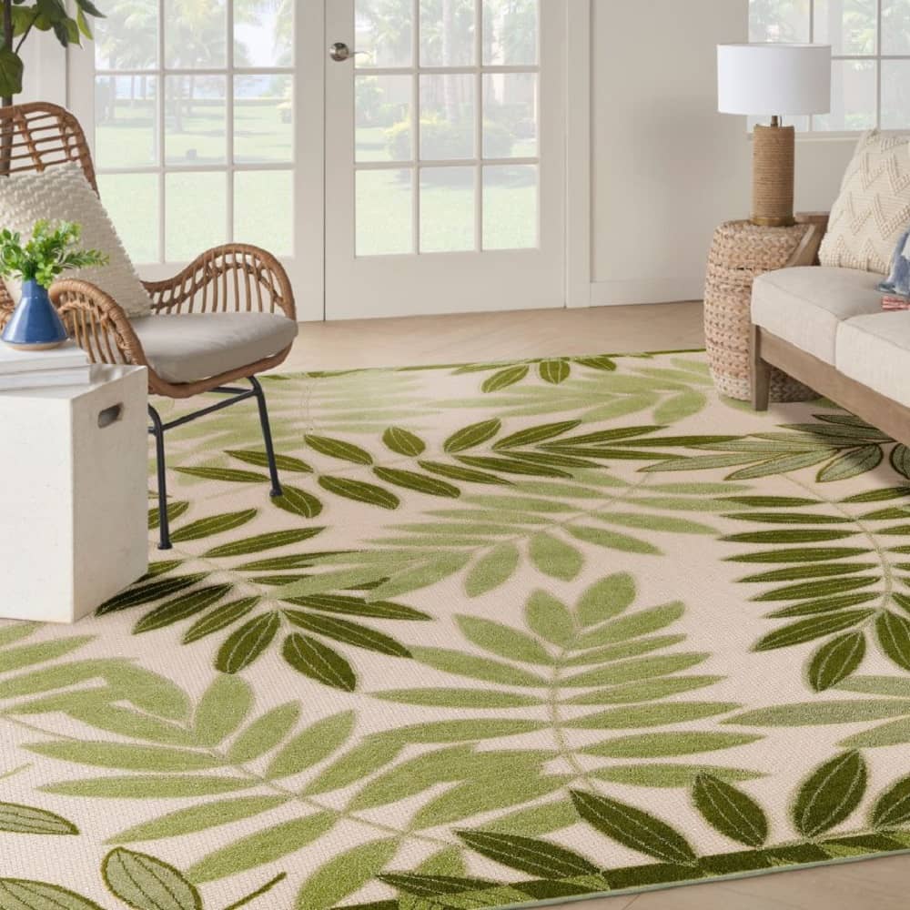 Nourison Contemporary Floral Rectangle Area Rug Aloha Ivory Green Made In Turkey