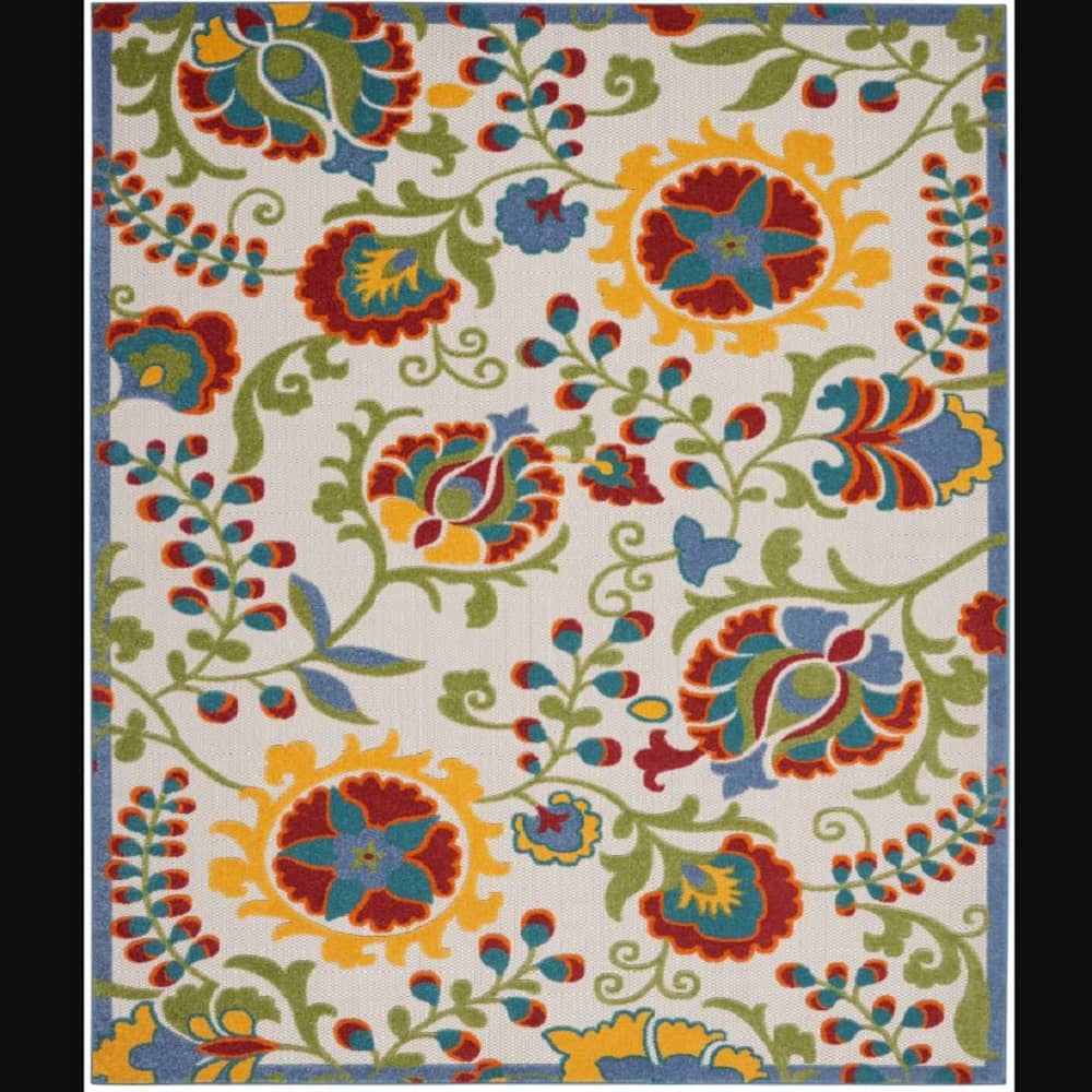 Nourison Contemporary Floral Rectangle Area Rug Aloha Ivory Multicolor Made In Turkey