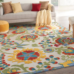 Nourison Contemporary Floral Rectangle Area Rug Aloha Ivory Multicolor Made In Turkey