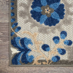 Nourison Contemporary Floral Rectangle Area Rug Aloha Natural Blue Made In Turkey