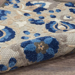 Nourison Contemporary Floral Rectangle Area Rug Aloha Natural Blue Made In Turkey