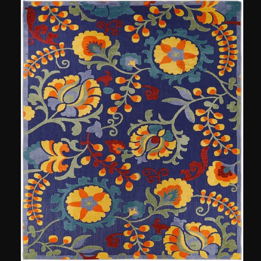 Nourison Contemporary Floral Rectangle Area Rug Aloha Navy Multicolor Made In Turkey