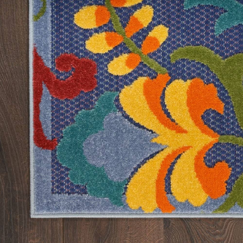 Nourison Contemporary Floral Rectangle Area Rug Aloha Navy Multicolor Made In Turkey