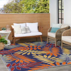 Nourison Contemporary Floral Rectangle Area Rug Aloha Navy Multicolor Made In Turkey