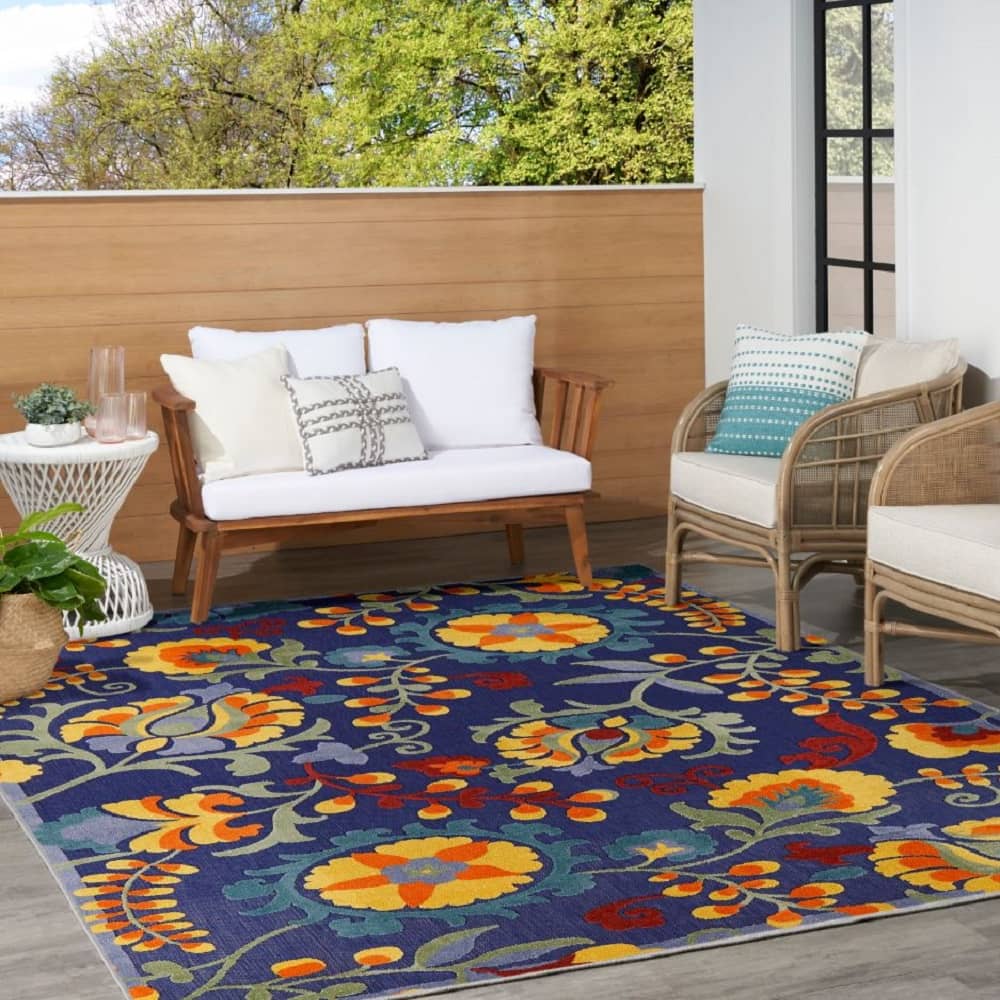 Nourison Contemporary Floral Rectangle Area Rug Aloha Navy Multicolor Made In Turkey