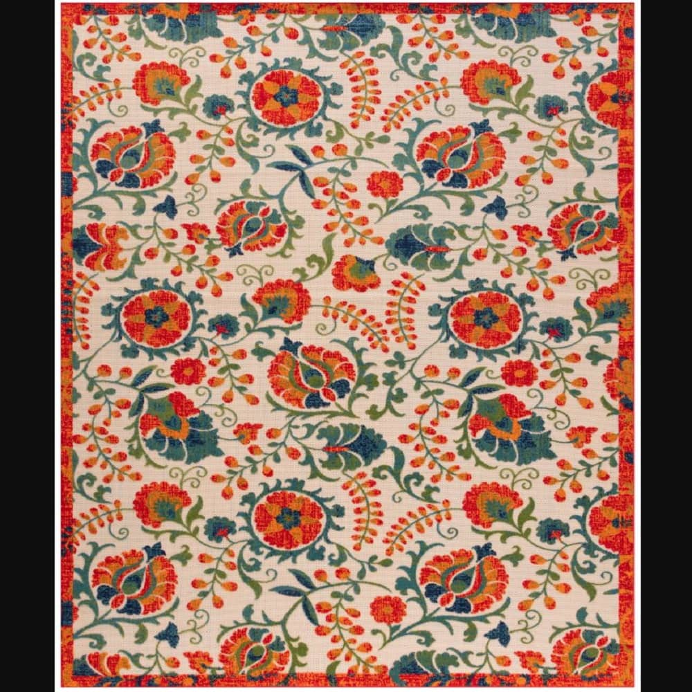 Nourison Contemporary Floral Rectangle Area Rug Aloha Red Multicolor Made In Turkey 1