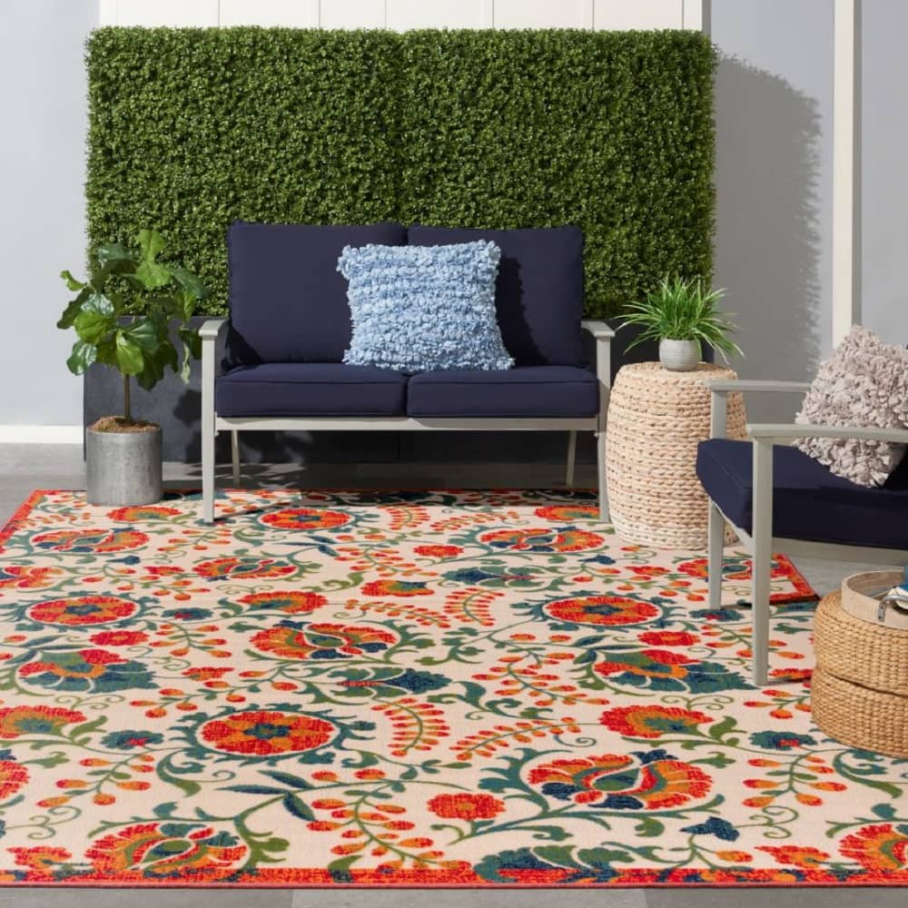 Nourison Contemporary Floral Rectangle Area Rug Aloha Red Multicolor Made In Turkey