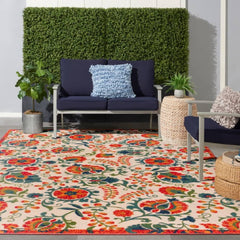 Nourison Contemporary Floral Rectangle Area Rug Aloha Red Multicolor Made In Turkey