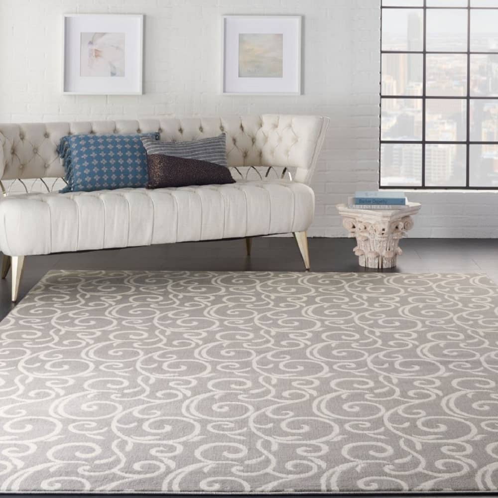 Nourison Contemporary Floral Rectangle Area Rug Grafix Grey GRF19 Made In Turkey