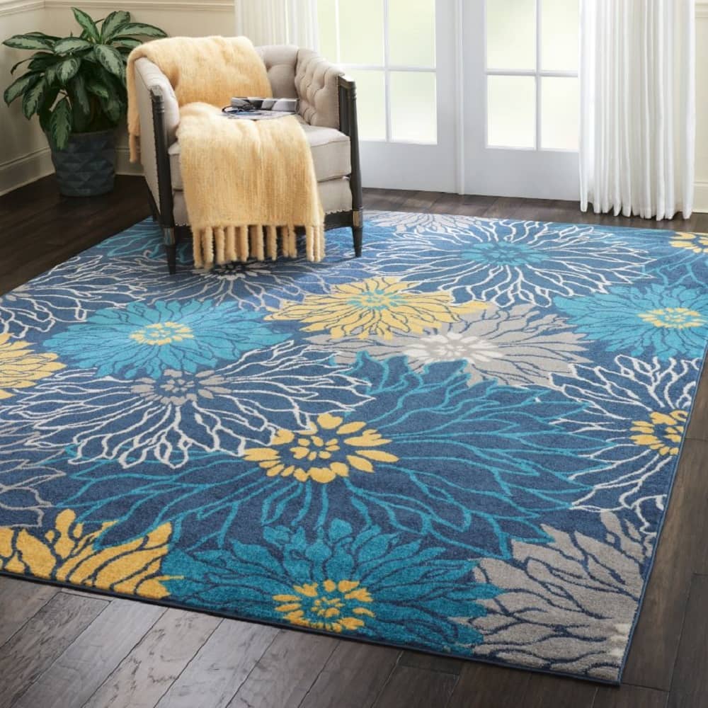 Nourison Contemporary Floral Rectangle Area Rug Passion Blue PSN17 Made In Turkey
