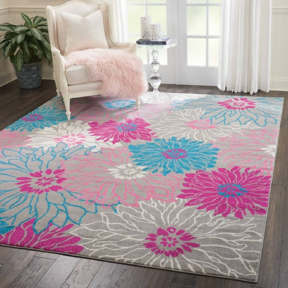 Nourison Contemporary Floral Rectangle Area Rug Passion Grey PSN17 Made In Turkey