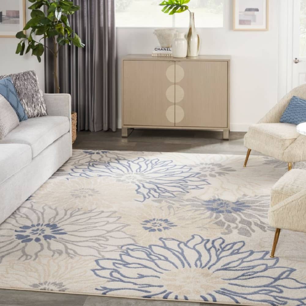 Nourison Contemporary Floral Rectangle Area Rug Passion Ivory Grey PSN17 Made In Turkey