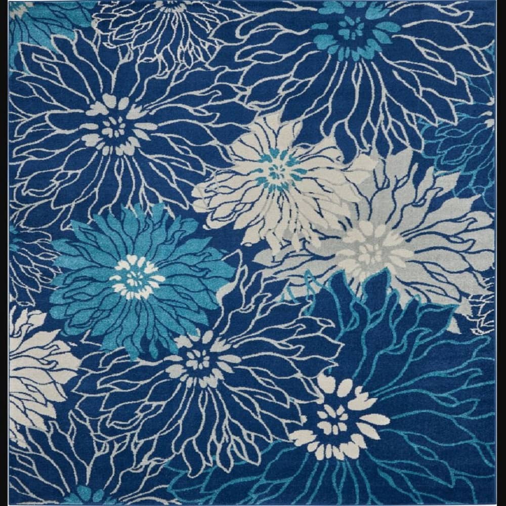 Nourison Contemporary Floral Rectangle Area Rug Passion Navy Ivory PSN17 Made In Turkey