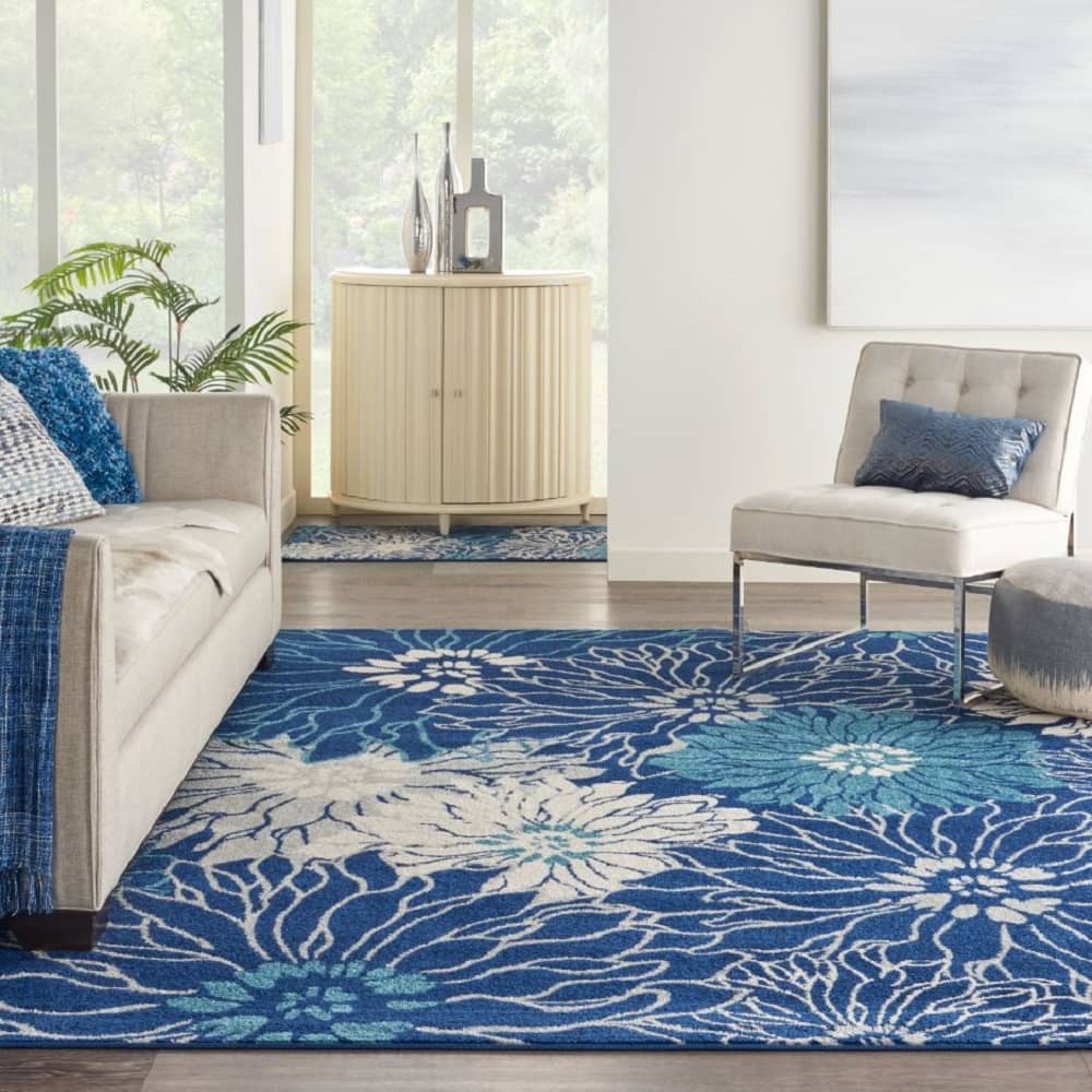 Nourison Contemporary Floral Rectangle Area Rug Passion Navy Ivory PSN17 Made In Turkey