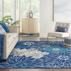 Nourison Contemporary Floral Rectangle Area Rug Passion Navy Ivory PSN17 Made In Turkey