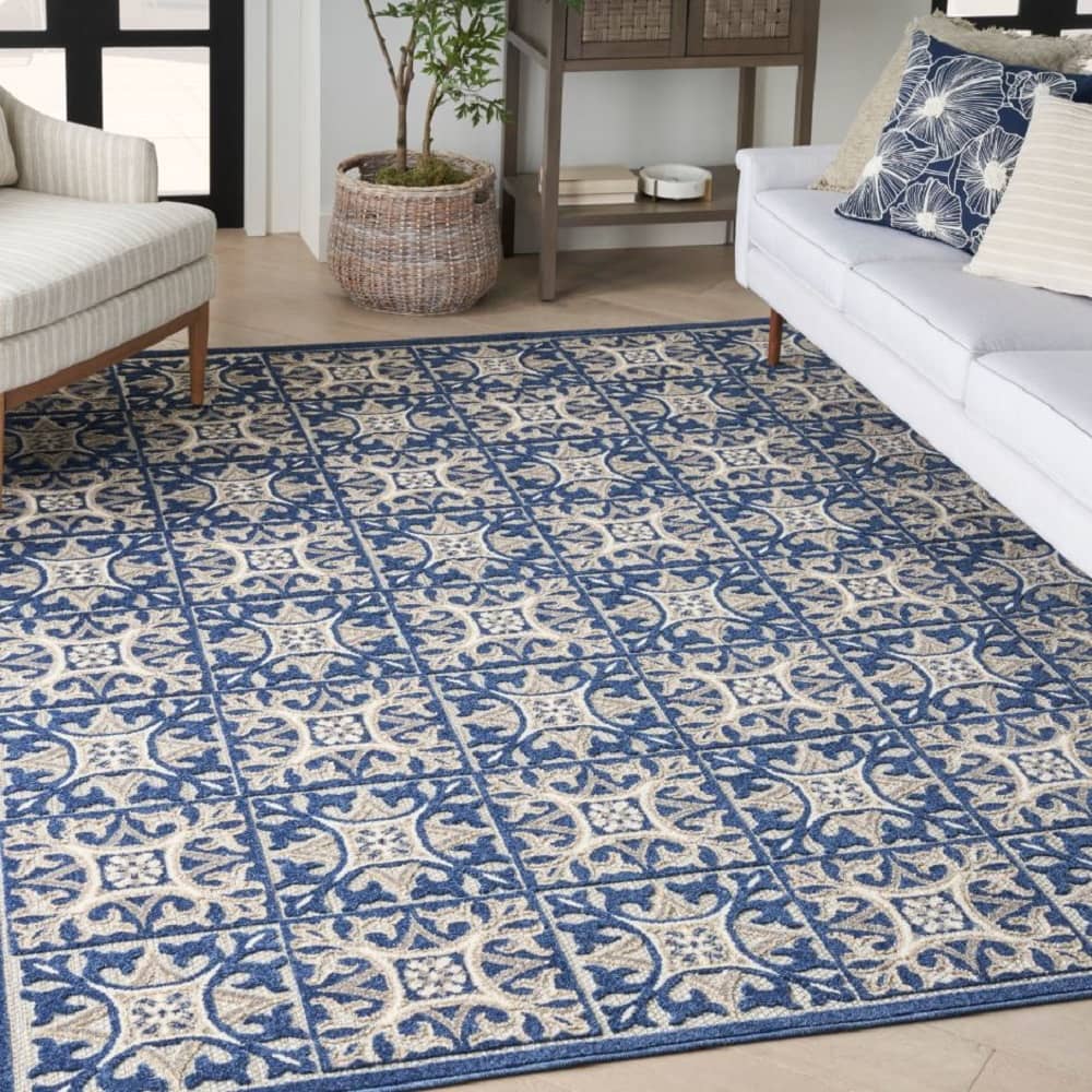 Nourison Contemporary Geometric Rectangle Area Rug Aloha Blue ALH34 Made In Turkey