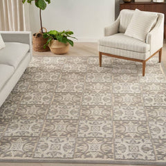 Nourison Contemporary Geometric Rectangle Area Rug Aloha Ivory ALH34 Made In Turkey