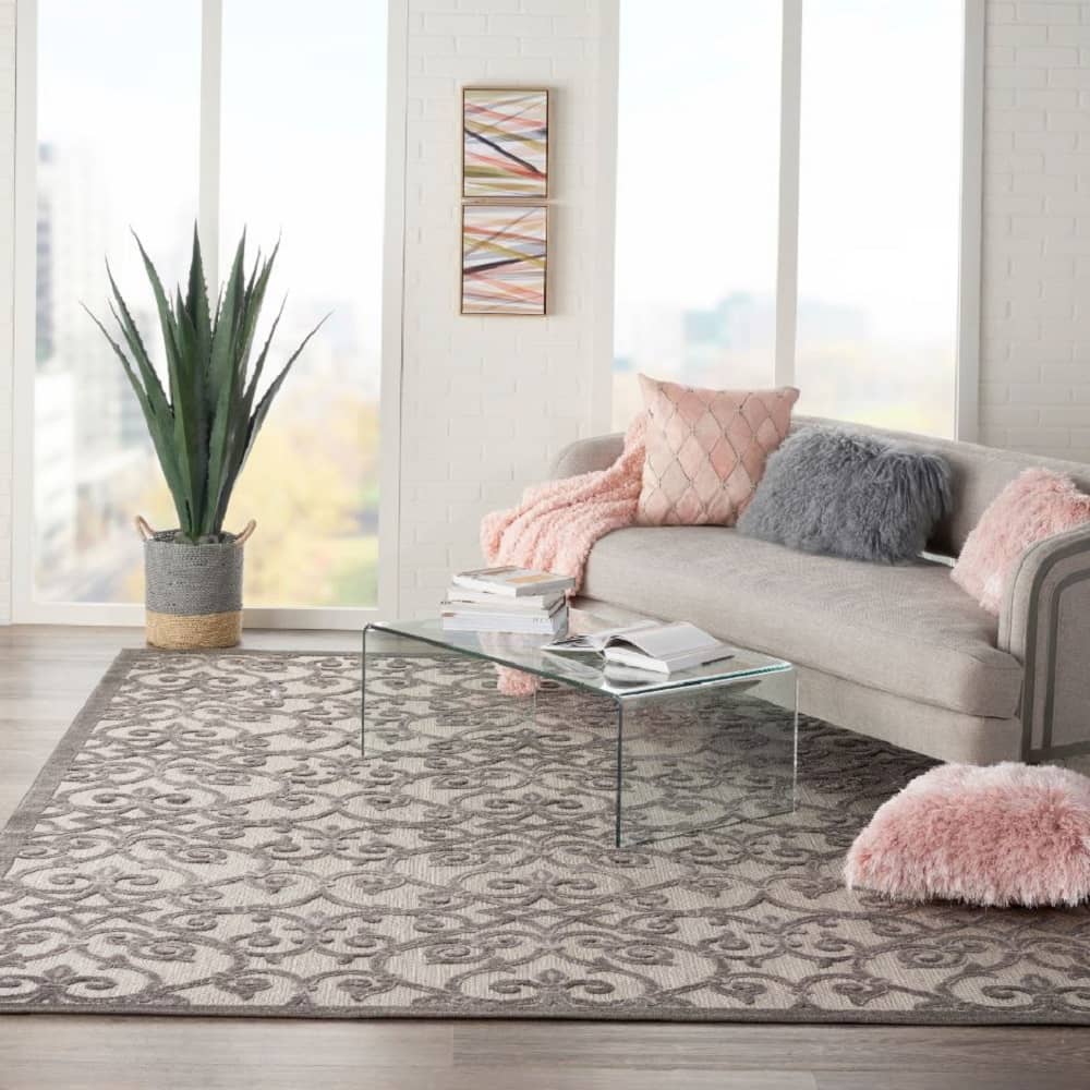 Nourison Contemporary Trellis Rectangle Area Rug Aloha Charcoal ALH21 Made In Turkey