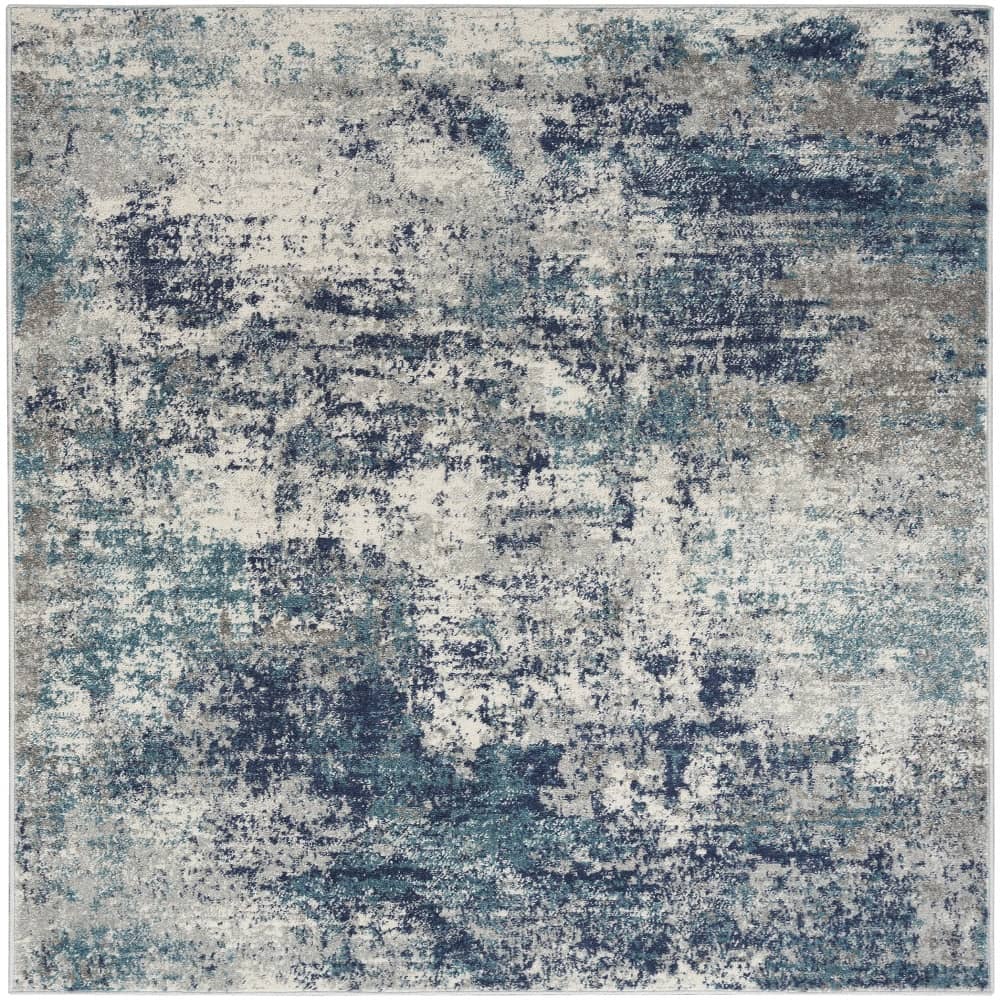 Nourison Modern Abstract Rectangle Area Rug Passion Ivory Teal PSN36 Made In Turkey