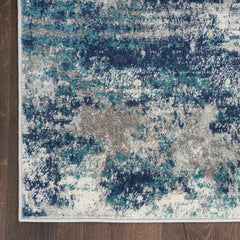 Nourison Modern Abstract Rectangle Area Rug Passion Ivory Teal PSN36 Made In Turkey