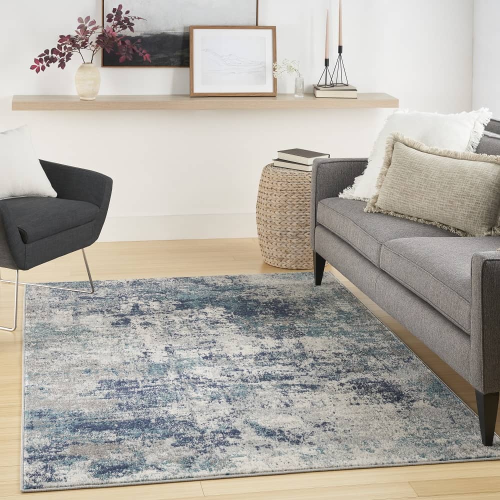 Nourison Modern Abstract Rectangle Area Rug Passion Ivory Teal PSN36 Made In Turkey