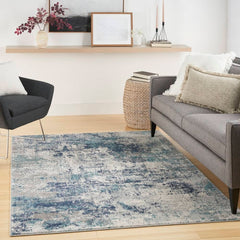 Nourison Modern Abstract Rectangle Area Rug Passion Ivory Teal PSN36 Made In Turkey